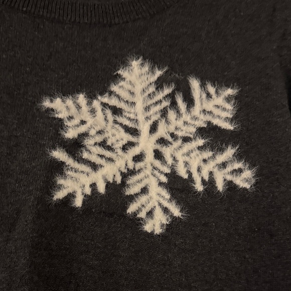 LOFT Charcoal Sweater with Ivory Snowflakes - Picture 3 of 3